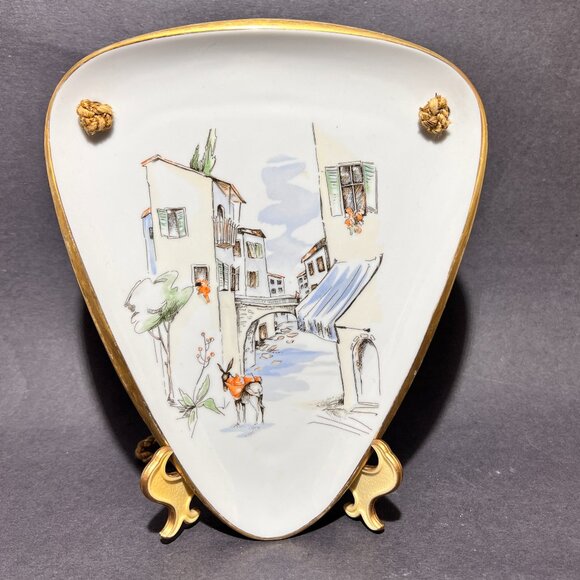Vtg Alka Kunst Porcelain Wall Hang Plate White Rialto Germany Bavaria MCM 50s - Picture 1 of 16